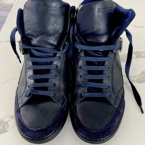 ROBERTO CAVALLI Leather High Top Sneaker Blue RARE pre owned US Size 10/44 Men's